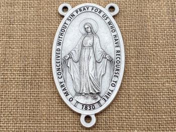 Custom Oversized 3.25" Tall Miraculous Medal Rosary Center from Italy, Large Non-tarnishing Silver Metal Lasso Wall Rosary Group Rosary Big