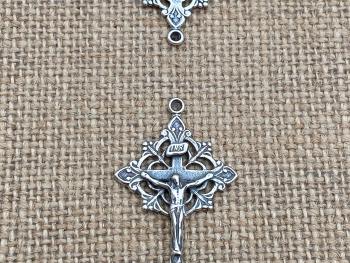 Antique Replica Rosary Center and Crucifix Set in Oxidized Sterling Silver Radiant Design DIY Do it yourself Catholic Parts Reproductions