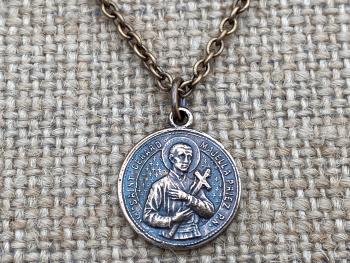 Bronze Saint Gerard Majella Medal Pendant Necklace, French Antique Replica, Artist Penin, Patron Saint of Expectant Mothers, of Fertility