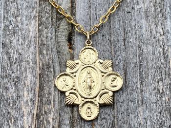 Rare Gold Marian Apparitions Medal, Antique Replica, Marian Devotions Pendant, Miraculous Medal, Our Lady of Lourdes, Blessed Virgin Mary