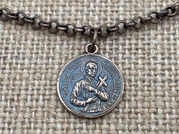 Bronze St Gerard Majella Medal Bracelet, French Antique Replica, Artist Penin, Patron Saint of Expectant Mothers, Saint of Unborn Children