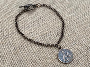 Bronze St Gerard Majella Medal Bracelet, French Antique Replica, Artist Penin, Patron Saint of Expectant Mothers, Saint of Unborn Children