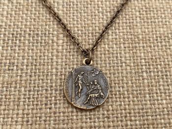 Bronze St. Peregrine Laziosi Medal and Necklace, Antique Replica, Patron Saint of Cancer Patients, Saint Peregrinus Pellegrino Gift Catholic