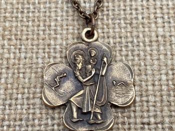 Bronze St. Christopher Medal Pendant Necklace, Antique Replica, Patron Saint of Travelers, Patron Saint of Safe Travels, Birthname Reprobus