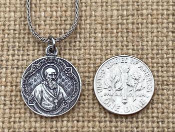 Reversible St. Francis de Sales & St. Jane de Chantal Sterling Silver Medal, French Antique Replica, Artists Penin Poncet, Wheat Spiga Chain