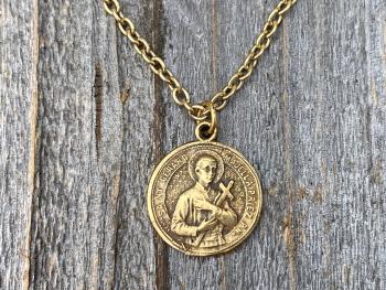 Antique Gold Saint Gerard Majella Medal Necklace, French artist Penin, Antique Replica, Patron Saint of Expectant Mothers, of Fertility
