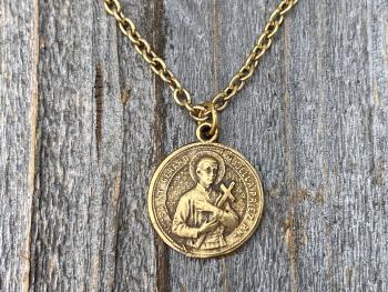 Antique Gold Saint Gerard Majella Medal Necklace, French artist Penin, Antique Replica, Patron Saint of Expectant Mothers, of Fertility