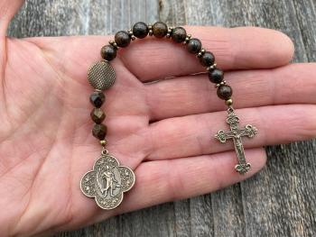 Bronze St. Raphael the Archangel Chaplet with Bronzite Gemstones, Angel of Healing, Saint of Illness, Patron Saint of Healing, Prayer Beads