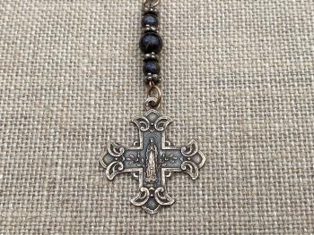 Rearview Mirror Bronze Cross Medal, Antique Replica, Jesus & Blessed Virgin Mary Reversible Scapular Cross, Cross for Rear View Mirror, Car