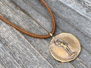 Bronze Rare St Michael Latin Medal Necklace, Antique Replica Saint Michael the Archangel, St Michel, Protection against the Devil Satan M1