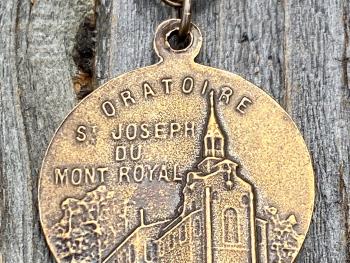 Bronze Saint Joseph French Medal, Antique Replica, Necklace, Priez Pour Nous, Oratoire St Joseph, Mont Royal, Montreal Quebec, Father Gift