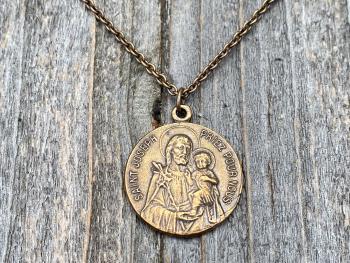 Bronze Saint Joseph French Medal, Antique Replica, Necklace, Priez Pour Nous, Oratoire St Joseph, Mont Royal, Montreal Quebec, Father Gift