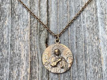 Bronze Rare Assumption of Mary Medal Pendant Necklace, French Antique Replica, Mary with Star Halo Pendant, Blessed Virgin Mary Necklace