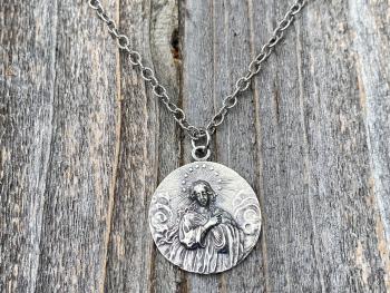Sterling Silver Assumption of Mary Medal Pendant Necklace, French Antique Replica, Mary with Star Halo Pendant, Gorgeous Our Lady Pendant