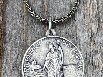 Sterling Silver St Patrick Medal and Necklace, Rare, Antique Replica, Saint Patrick, Irish Catholic Gift, Patron Saint of Engineers, Ireland