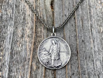 Sterling Silver St Patrick Medal and Necklace, Rare, Antique Replica, Saint Patrick, Irish Catholic Gift, Patron Saint of Engineers, Ireland