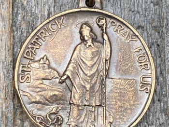 Bronze St Patrick Medal Pendant and Chain Necklace, Antique Replica, Saint Patrick, Irish Catholic Gift, Patron Saint of Engineers, Ireland