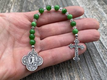 Sterling Silver St. Raphael the Archangel Chaplet with Green Maw Sit Sit Gemstones (Angel of Healing) Saint Illness, Patron Saint of Healing