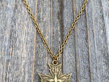 Antique Gold Holy Spirit Cross Pendant, Antique Replica, Chain Necklace, Oh Holy Ghost Protect Me, Holy Spirit Dove in center of cross