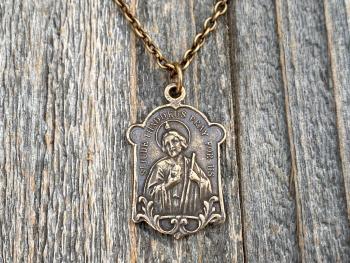 Bronze St Jude Thaddeus Medal Pendant Necklace, Antique Replica, Patron Saint of Desperate Causes, Patron Saint of Hope, Apostle of Jesus