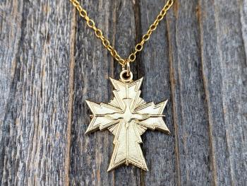 Gold Holy Spirit Dove Cross, Antique Replica, Medal Pendant Necklace, Confirmation Gift, Holy Ghost Cross Pendant, Holy Fire Cross Pendant