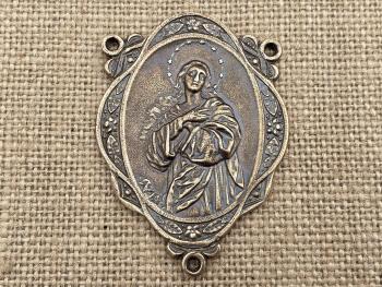 Large Bronze Rosary Center (2.5"), Antique Replica, Assumption of Mary Medal, Mary with Star Halo, Wall Rosary, Lasso Rosary, Family Rosary