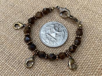 Bronzite Gemstone Loop with Lobster Clasps to Attach Bronze Medals, Crosses and Crucifixes, Keychain for Medals, Prayer Organizer for Medals