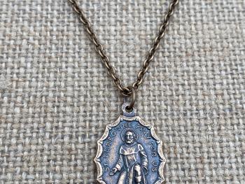 Bronze St. Peregrine Pray for Us Medal Necklace, Antique Replica, Patron Saint of Cancer, Saint Peregrinus Laziosi, Pellegrino, Cancer Saint