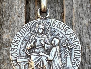 Sterling Silver St Anne Medal Pendant Necklace, French Artist Tricard, Antique Replica, Grandmother of Jesus, Patron Saint of Grandmothers