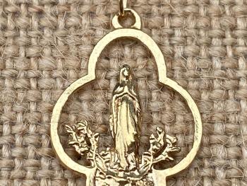 Gold Our Lady of Lourdes Medal Pendant Necklace, French Antique Replica, Immaculate Conception, Notre Dame de Lourdes Medallion, Mary Marian