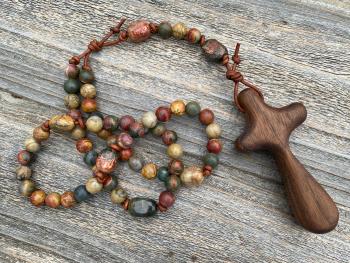 Large Rosary, Walnut Comfort Cross, Palm Cross, Red Cherry Creek Jasper Gemstones, Oversized Rosary, Wall Rosary, Couples Rosary, Heirloom