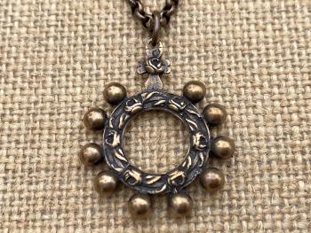 Bronze Rose Themed, Finger Rosary Ring, Necklace, French Antique Replica, Rosary Ring Pendant, Cross with Roses, Bronze Dizainier on Chain