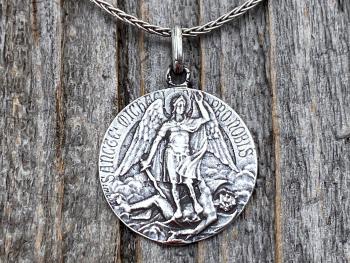 Antique replica of a very rare Louis Tricard St Michael the Archangel medallion from France.