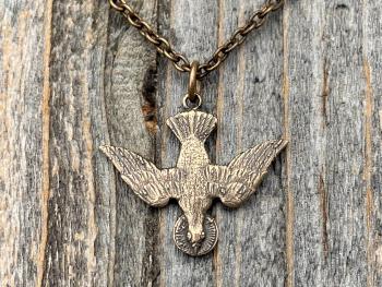 Bronze Holy Spirit Dove Pendant Necklace, French Antique Replica, Descending Dove Pendant, Descending Holy Spirit, Holy Spirit Necklace