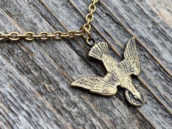 Antique Gold Holy Spirit Dove Pendant Necklace, French Antique Replica, Descending Dove Pendant, Descending Holy Spirit Dove Necklace, Bird