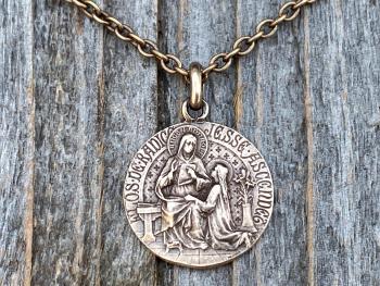 Bronze Saint Anne Medal on Necklace, Antique Replica, French Artist Louis Tricard, St Anne Pendant, Patron Saint of Grandmothers, St. Anne