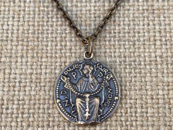 Bronze Notre Dame du Rosaire, Our Lady of the Rosary Pray for Us, Antique Replica, Medal Pendant Necklace, French Art Nouveau Marian Medal