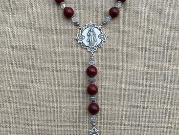 Sterling Silver Divine Mercy Chaplet Rosary, Antique Replica Large Medals, Jasper Gemstones, Swarovski Crystals, One of a Kind Artisan Piece