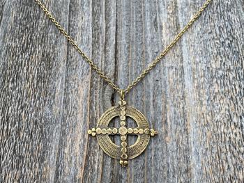 Antique Gold Ancient Christian Cross Pendant Necklace, Antique Replica, Large Gold Cross Pendant, Antique Artisan Handmade Cross, Big Cross