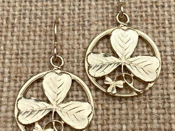 Gold Shamrock Earrings, St Patrick Doctrine of Trinity Earrings, Shamrocks on French Hooks, Antique Replicas, Irish Catholic Earrings