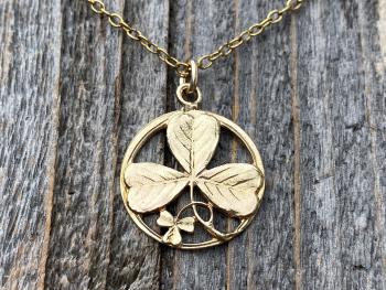 Gold Shamrock Pendant Necklace, Saint Patrick Doctrine of Trinity Medal, Antique Replica, Holy Trinity Medal, Irish Catholic Gift Necklace