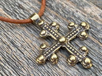 Antique Gold Coptic Trinity Cross Pendant, Gold Chain or Leather Cord Necklace, Antique Replica from 19th C, Large Christian Cross Pendant