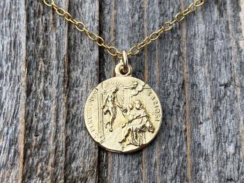 Gold St. Peregrine Laziosi Medal Pendant Necklace, Antique Replica, Patron Saint of Cancer Patients, Saint Peregrinus, Saint Pellegrino