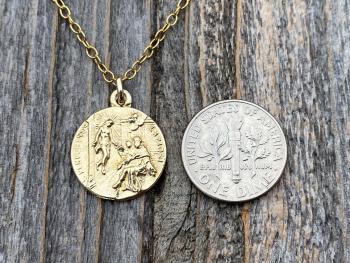 Gold St. Peregrine Laziosi Medal Pendant Necklace, Antique Replica, Patron Saint of Cancer Patients, Saint Peregrinus, Saint Pellegrino