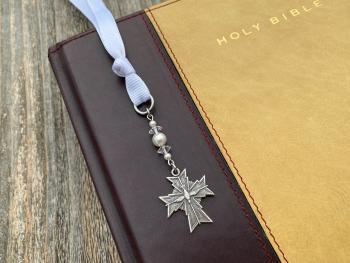 Sterling Silver Holy Spirit Dove Cross Bookmark, Bible Bookmark, Swarovski Crystals and Pearls, Confirmation Gift, Religious Book Mark, Dove