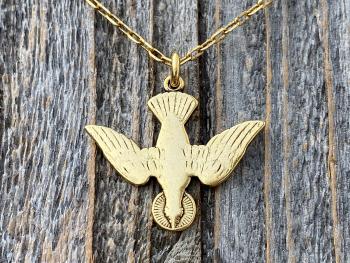 Antique Gold Plated Holy Spirit Dove Pendant Necklace, French Antique Replica, Descending Dove Pendant, Descending Holy Spirit Dove Charm