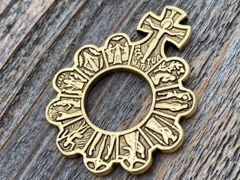 Antique Gold Large Finger Rosary Ring, French Antique Replica, Depicts 15 Mysteries of the Rosary, Rare Dizainier, Ave Maria Pocket Rosary