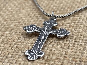 Sterling Silver Petite Crucifix Pendant Necklace, Antique Replica, .925 Sterling Silver Small Crucifix Pendant, Jesus on Cross Medal, Corpus