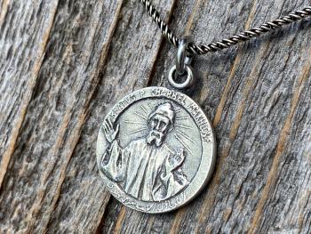 Sterling Silver St Charbel Makhlouf Medal Pendant Necklace, Replica of Rare Saint Sharbel Charm, Lebanese Saint, Miraculous Intercessor