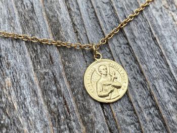 1 karat Gold St Gerard Majella Medal, Necklace, French artist Penin, Antique Replica, Patron Saint of Expectant Mothers, Saint of Fertility